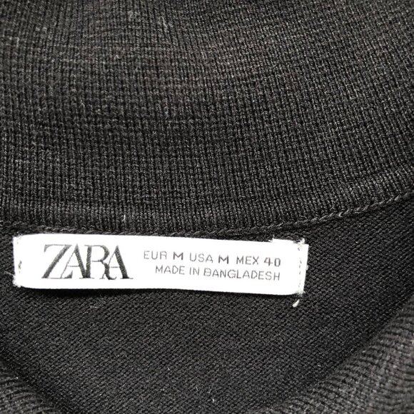 Zara Short Sleeve Polo Sweater Mens M Black Stretch Tight Knit Collared - Picture 5 of 9